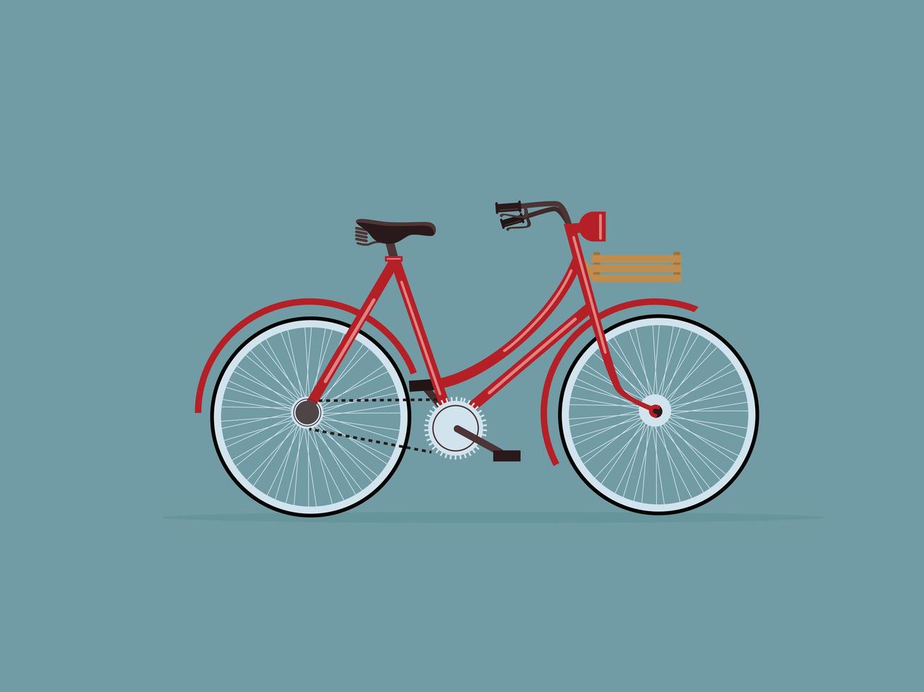 röd retro cykel med korg på styret vektor