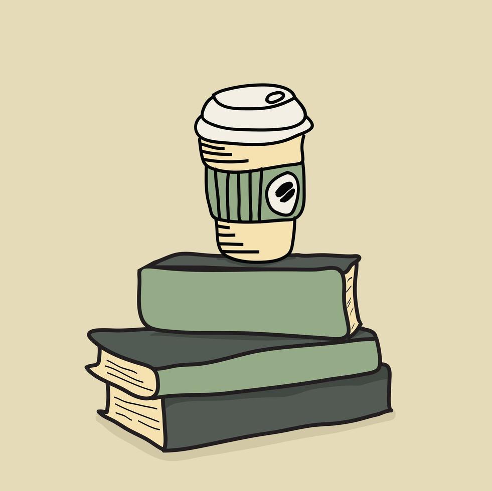 kaffe upp vilande på en bunt böcker vektor