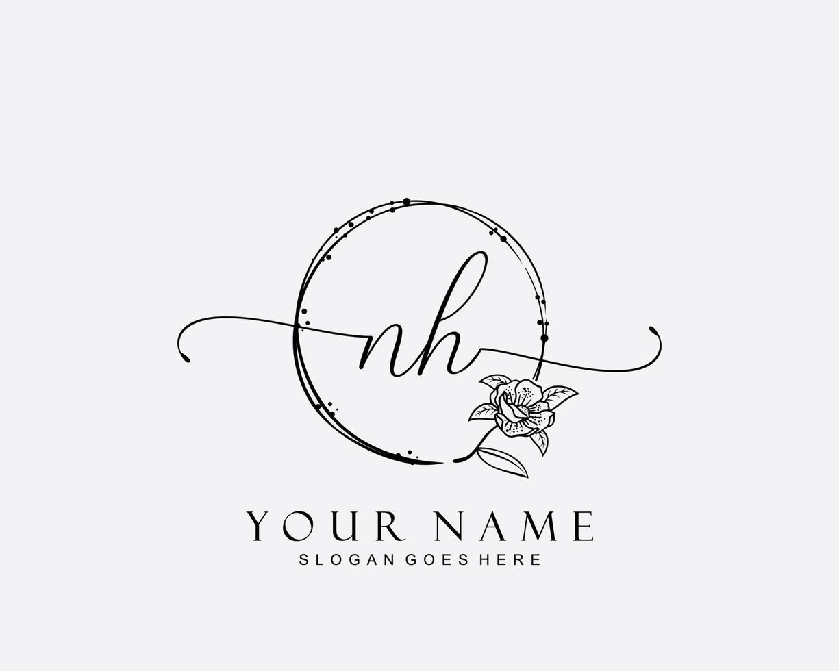 anfängliches nh-schönheitsmonogramm und elegantes logo-design, handschriftliches logo der ersten unterschrift, hochzeit, mode, blumen und botanik mit kreativer vorlage. vektor