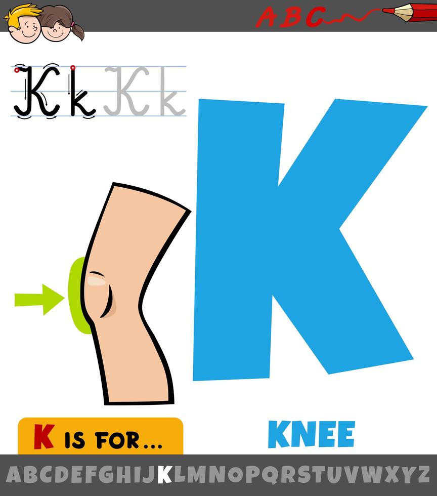 Buchstabe k mit Cartoon Knie Körperteil vektor