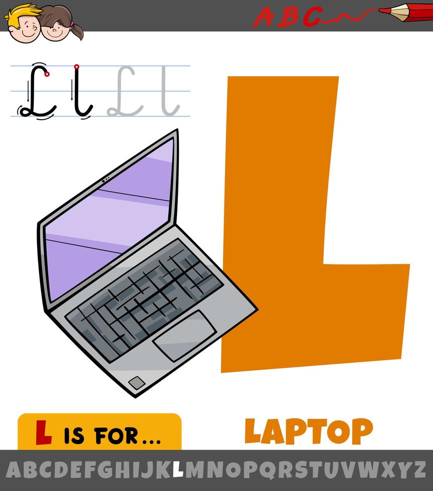 Buchstabe l vom Alphabet mit Cartoon-Laptop vektor