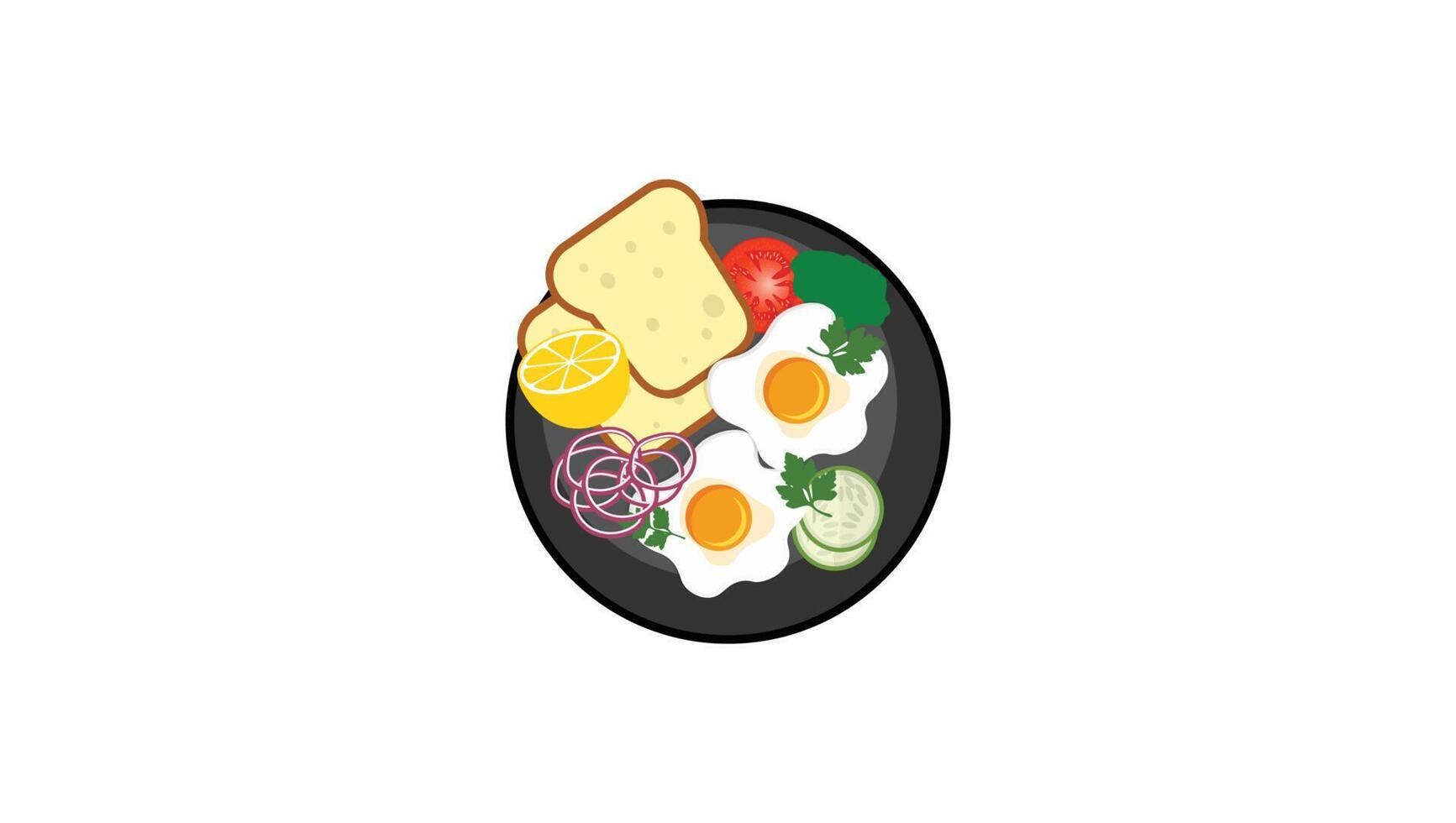 asiatisches essen eierbraten und toastfrühstücksillustration vektor