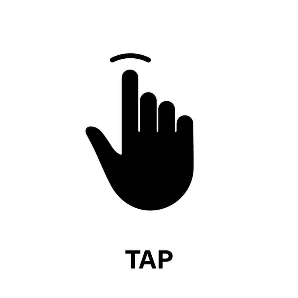 Tippen Sie auf Geste, Handcursor der schwarzen Silhouette der Computermaus. Klicken Sie doppelt auf den Touch-Swipe-Punkt auf dem Schild der Cyberspace-Website. Zeigerfinger-Glyphen-Piktogramm. isolierte Vektorillustration. vektor