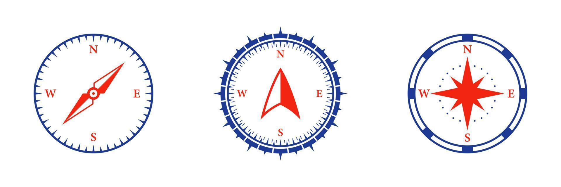 Kompass Ausrüstung Navigation Silhouette Symbolsatz. Retro-Rosenwind-Glyphen-Piktogramm. Abenteuerrichtung nach Nord-Südwest-Ost-Symbol. Kartographie-Navigator-Zeigerzeichen. isolierte Vektorillustration. vektor