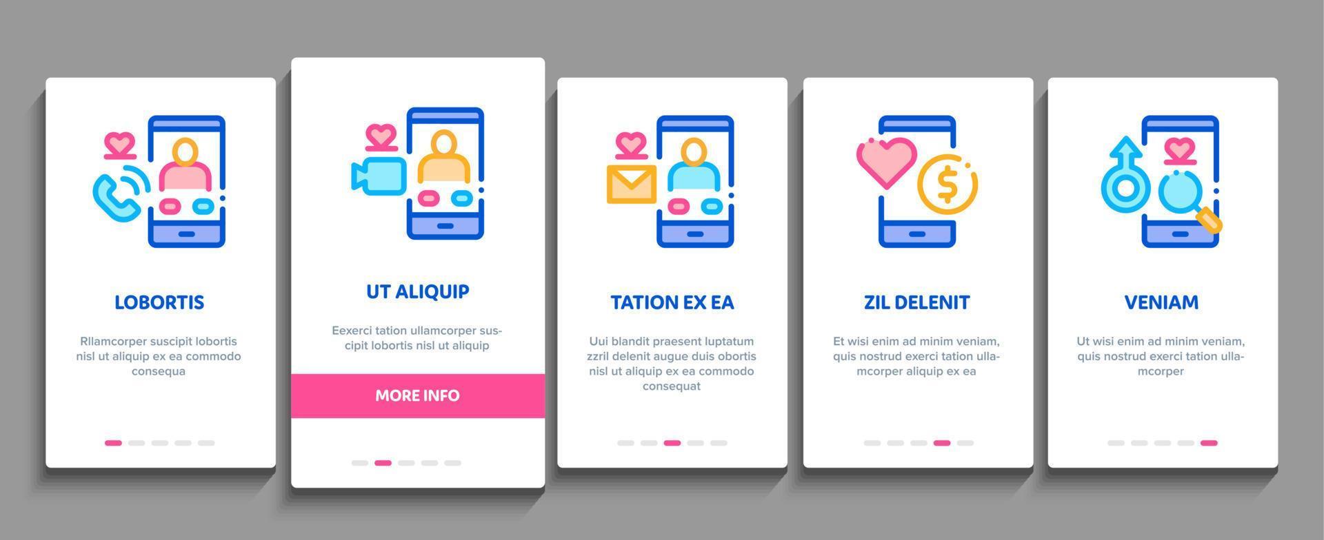 Dating-App-Onboarding-Elementsymbole setzen Vektor