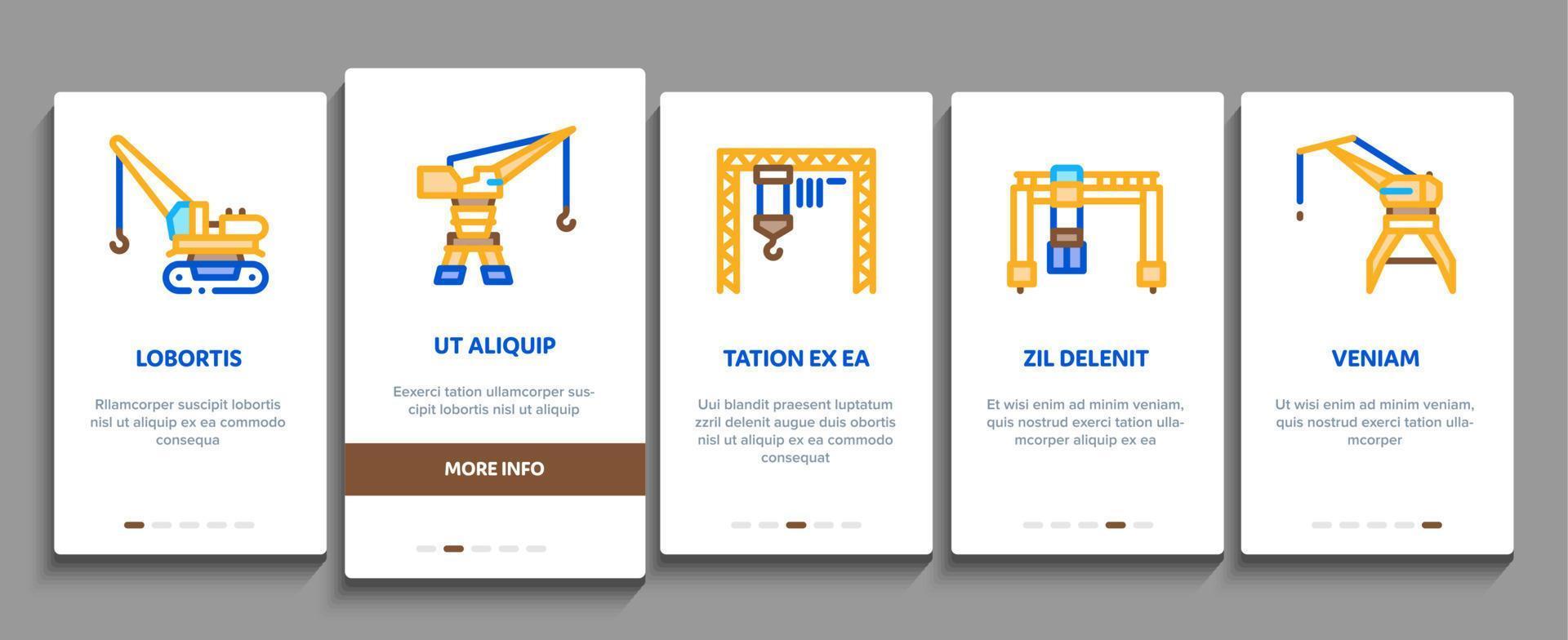 Onboarding-Elementikonen der Kranbaumaschine stellten Vektor ein