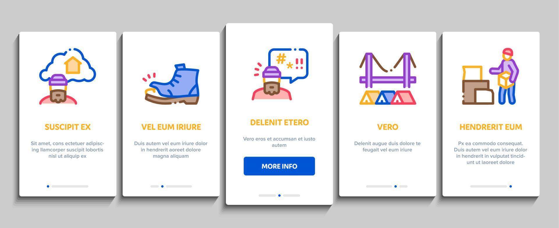 hemlös tiggare människor onboarding element ikoner uppsättning vektor