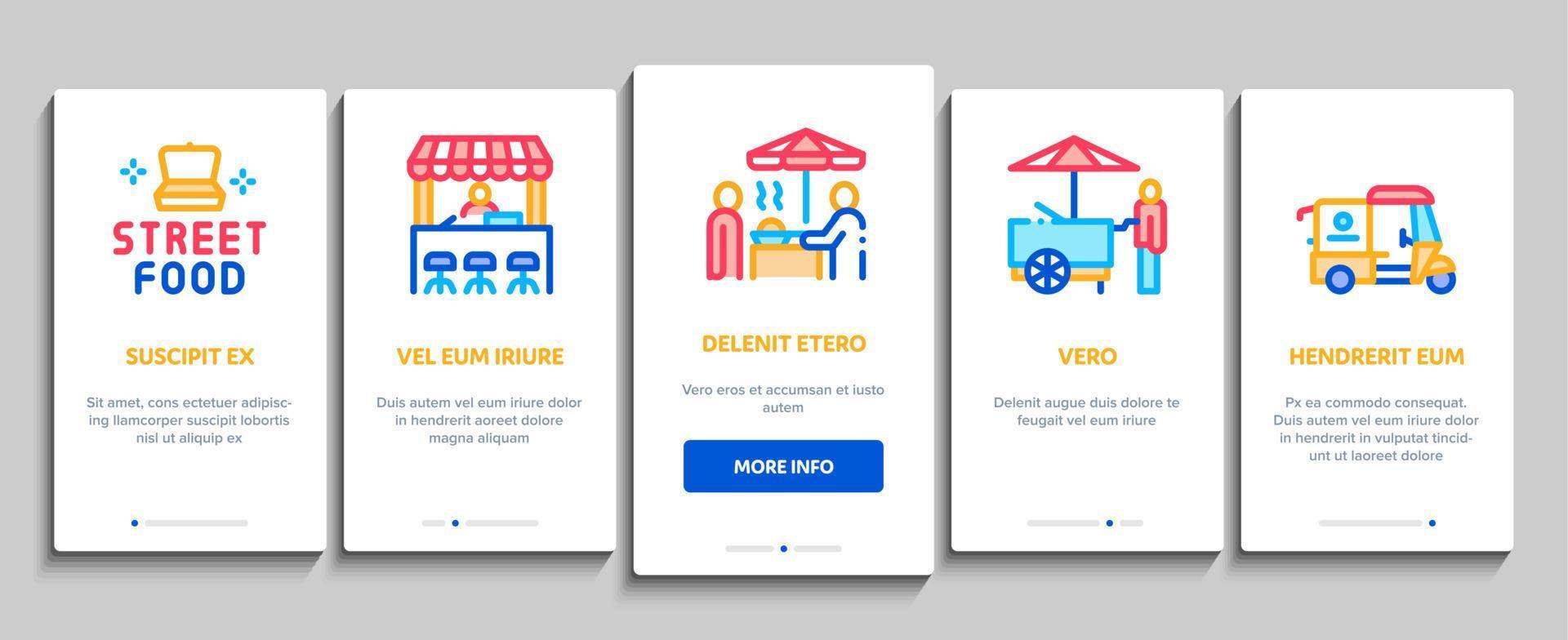 Street Food und Drink onboarding Elemente Symbole gesetzt Vektor