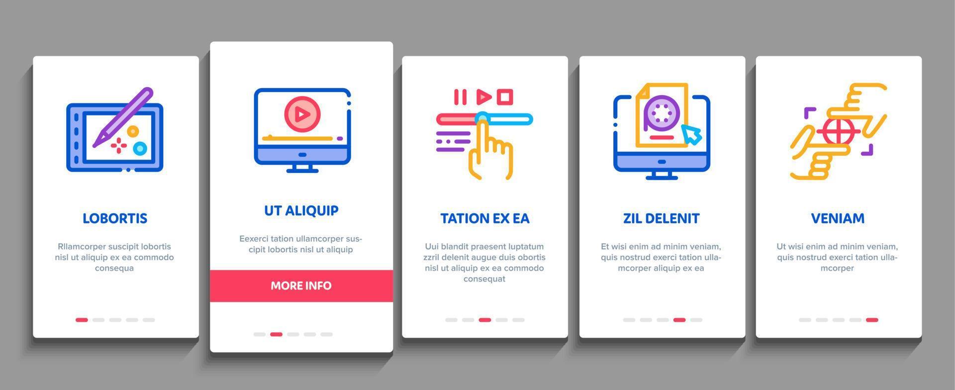 Onboarding-Elementikonen des Bewegungsdesignstudios stellten Vektor ein