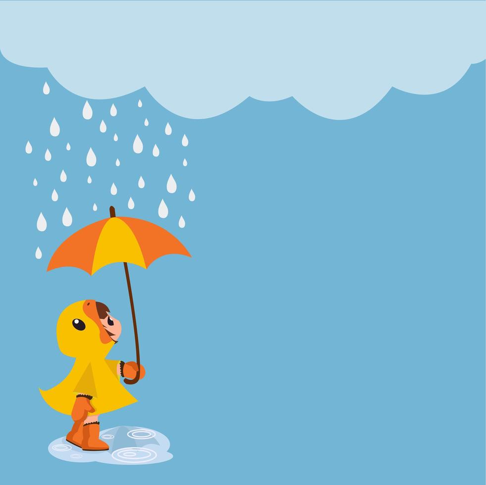 flicka som håller ett paraply i regnet vektor