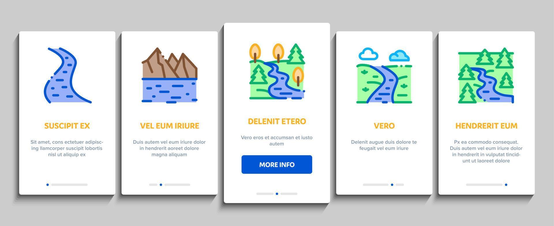 flod landskap onboarding element ikoner uppsättning vektor