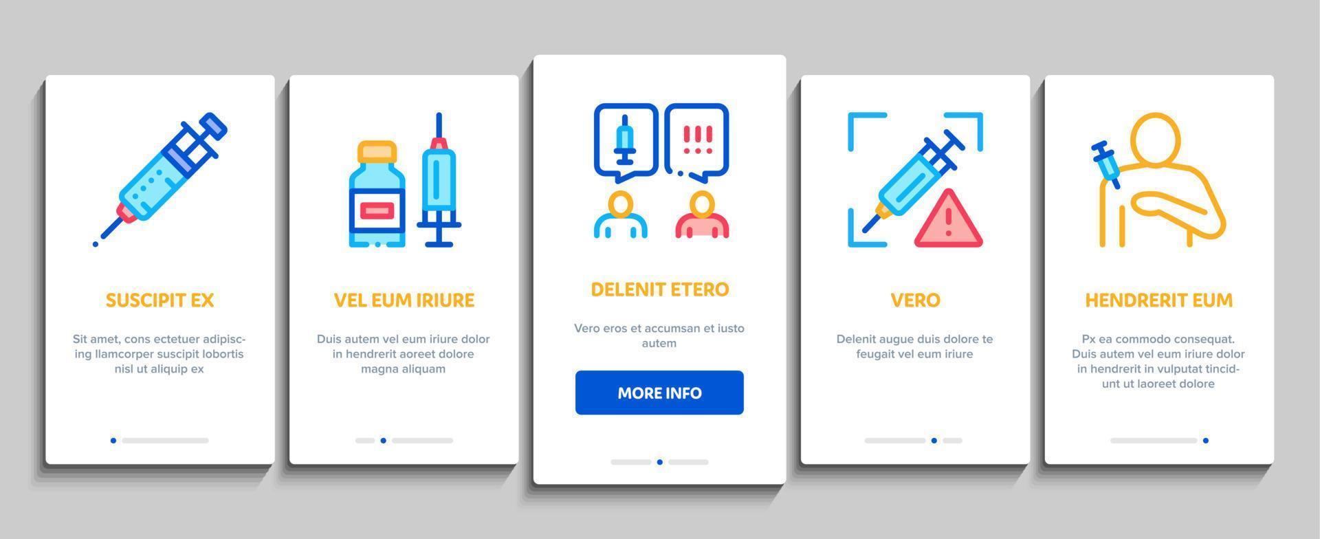 Onboarding-Elementikonen der Impfspritze stellten Vektor ein