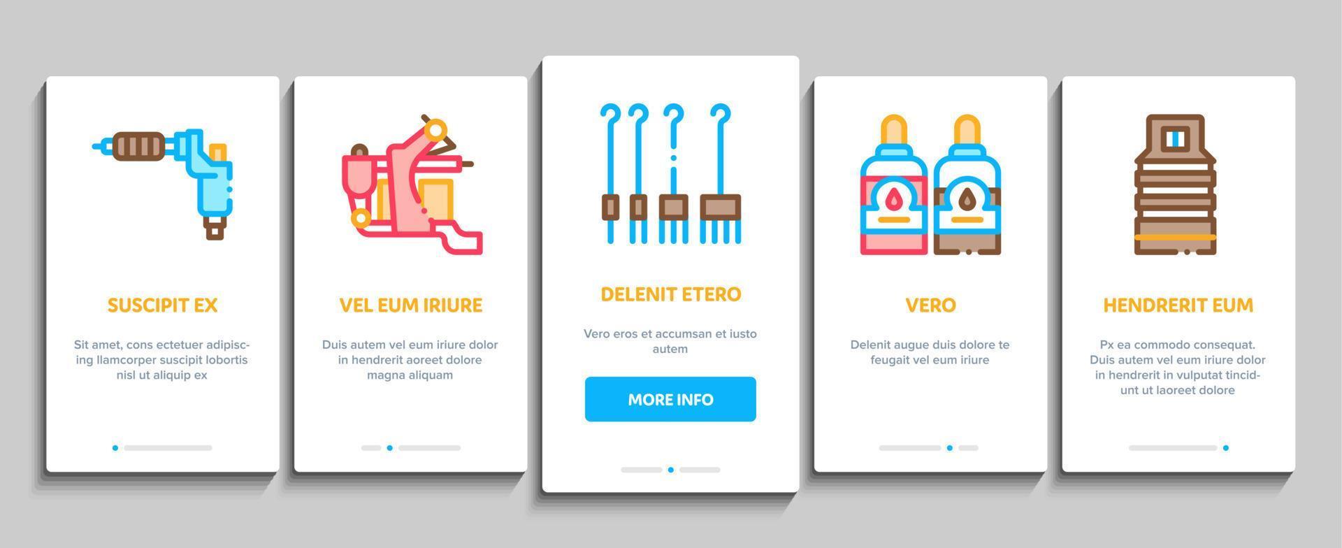 tatuering studio verktyg onboarding element ikoner uppsättning vektor