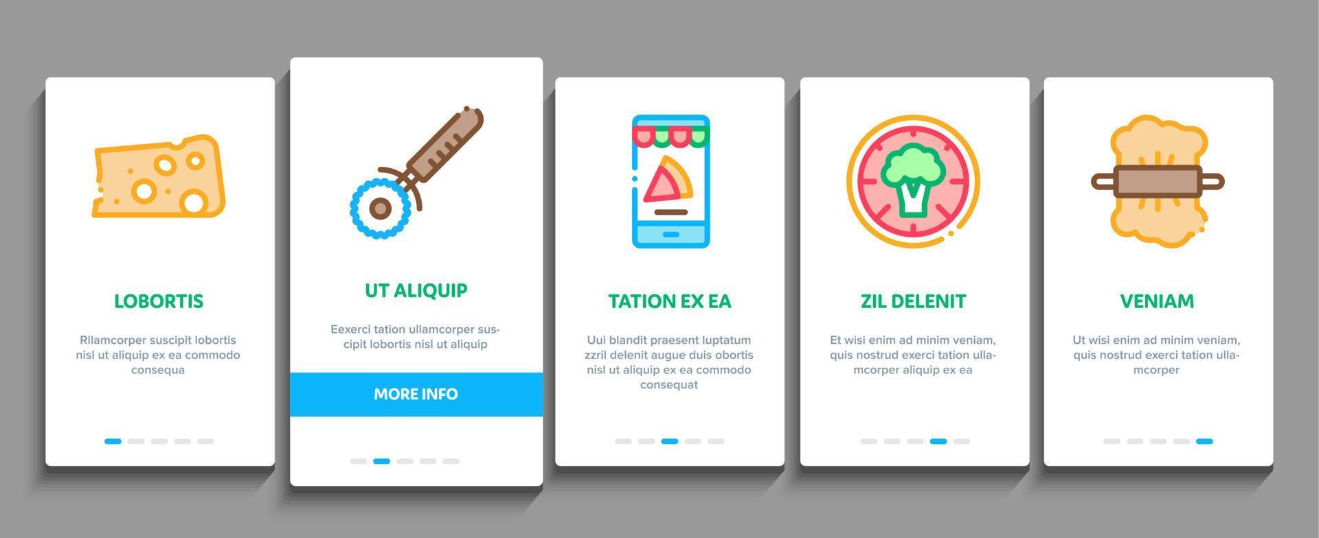 pizza leckeres essen onboarding elemente symbole set vektor