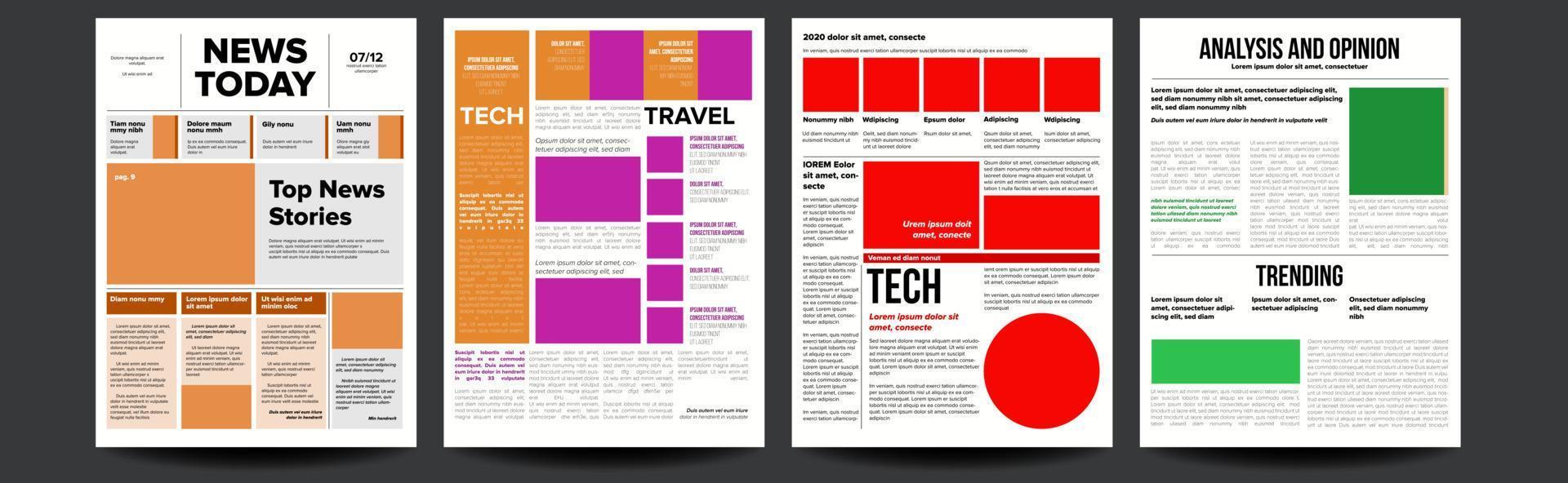 Zeitungsvektor. Papier Tabloid-Design. Tägliche Schlagzeilen aus der Weltwirtschaft, Wirtschaftsnachrichten und Technologie. Illustration vektor