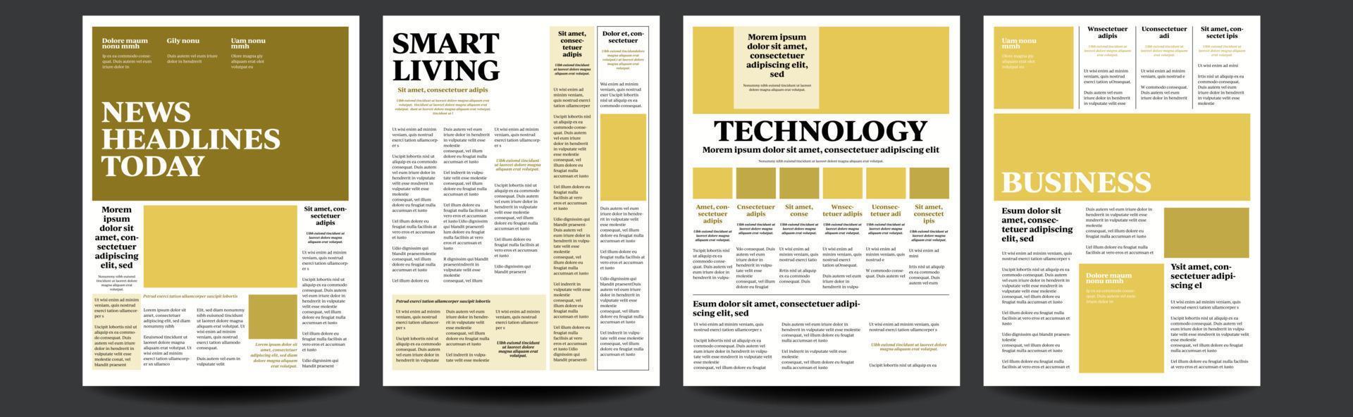 tidning vektor. med text och bilder. dagligen öppning Nyheter text artiklar. Tryck layout. illustration vektor