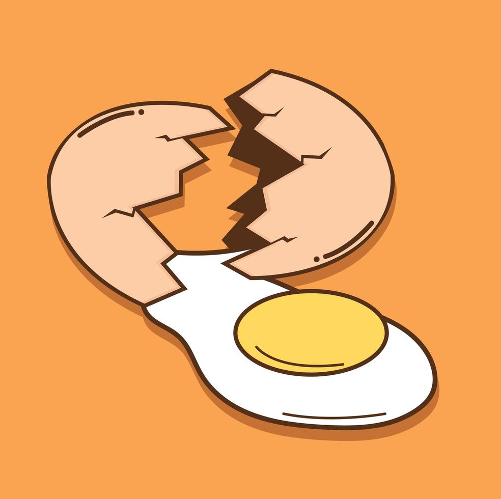 trasigt ägg med äggula läcker ut ur skalet vektor
