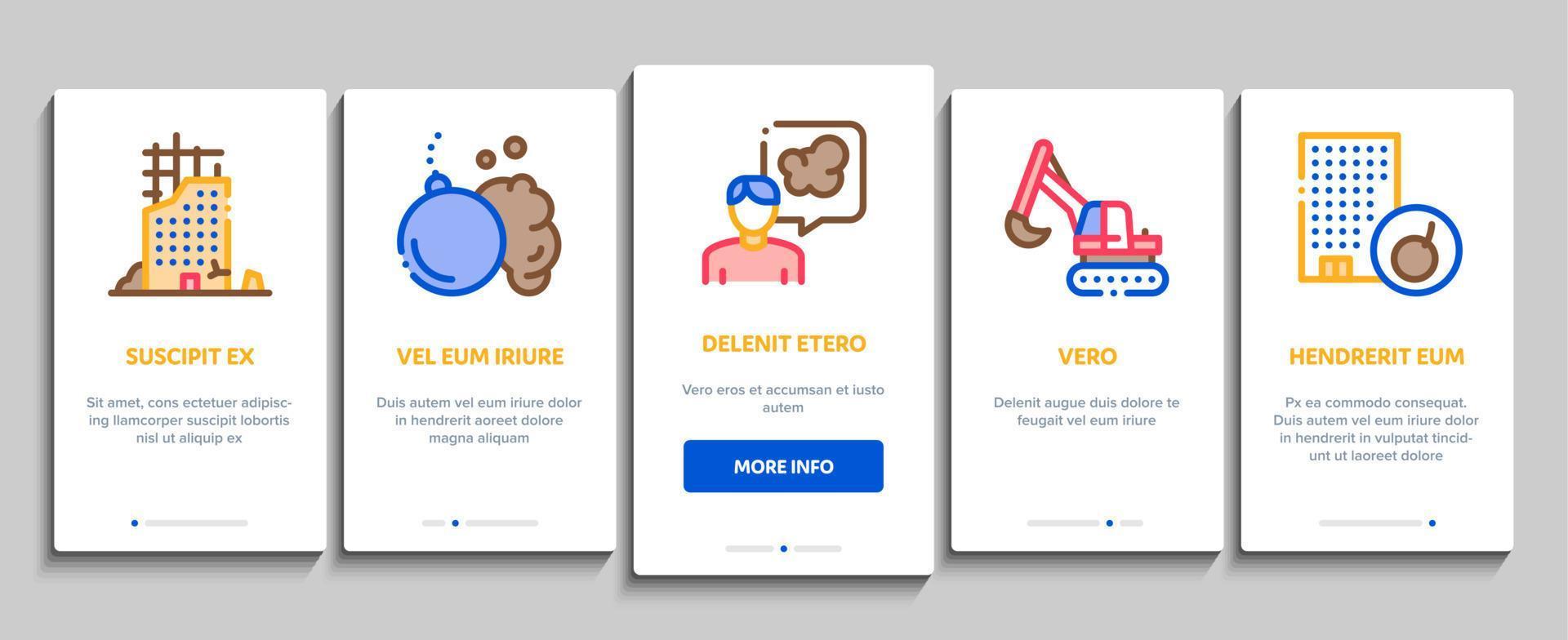 Abbruchgebäude Onboarding-Elemente Symbole setzen Vektor