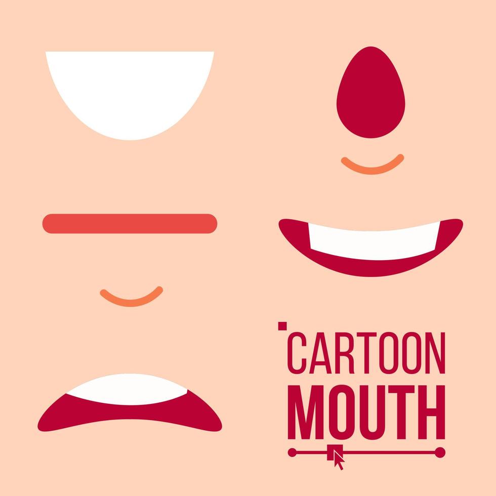 Cartoon-Mund-Set-Vektor. Zunge, Lächeln, Zähne. Schock, Schreien, Lächeln, Wut. ausdrucksstarke Emotionen. flache Abbildung vektor