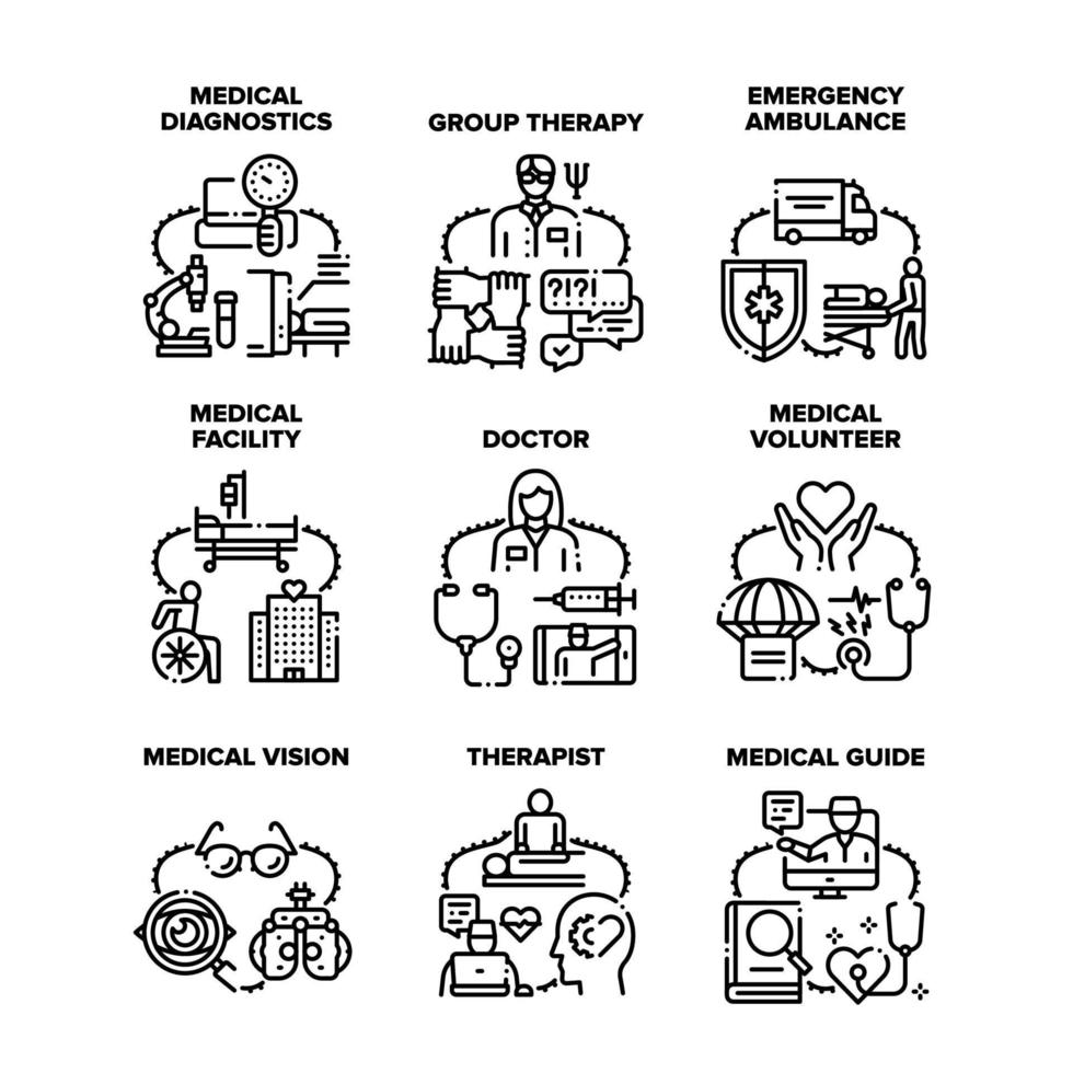 gesetzte ikonen-vektorillustrationen der medizinischen therapie vektor