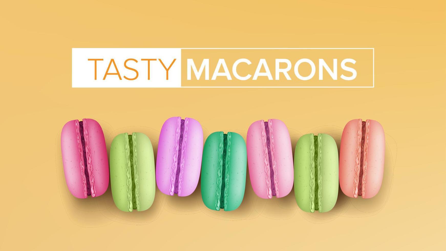 realistisk macarons vektor. topp se. ljuv franska macaroons på gul bakgrund illustration. vektor