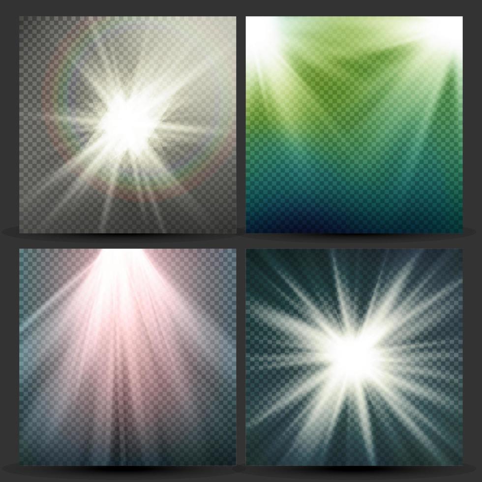 Vektorset für Lichtstrahlen. Sonnenblitz mit Strahlen. leuchtender Lichteffekt. Vektor-Illustration vektor
