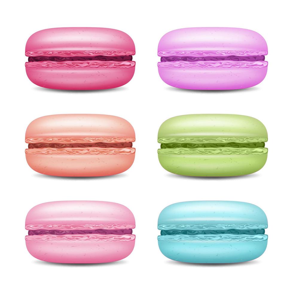 Macarons setzen Vektor. realistische leckere bunte französische makronen. isolierte Abbildung. vektor