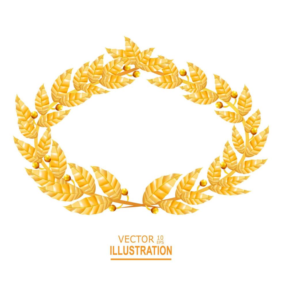 laurel krona. grekisk krans med gyllene löv. vektor illustration