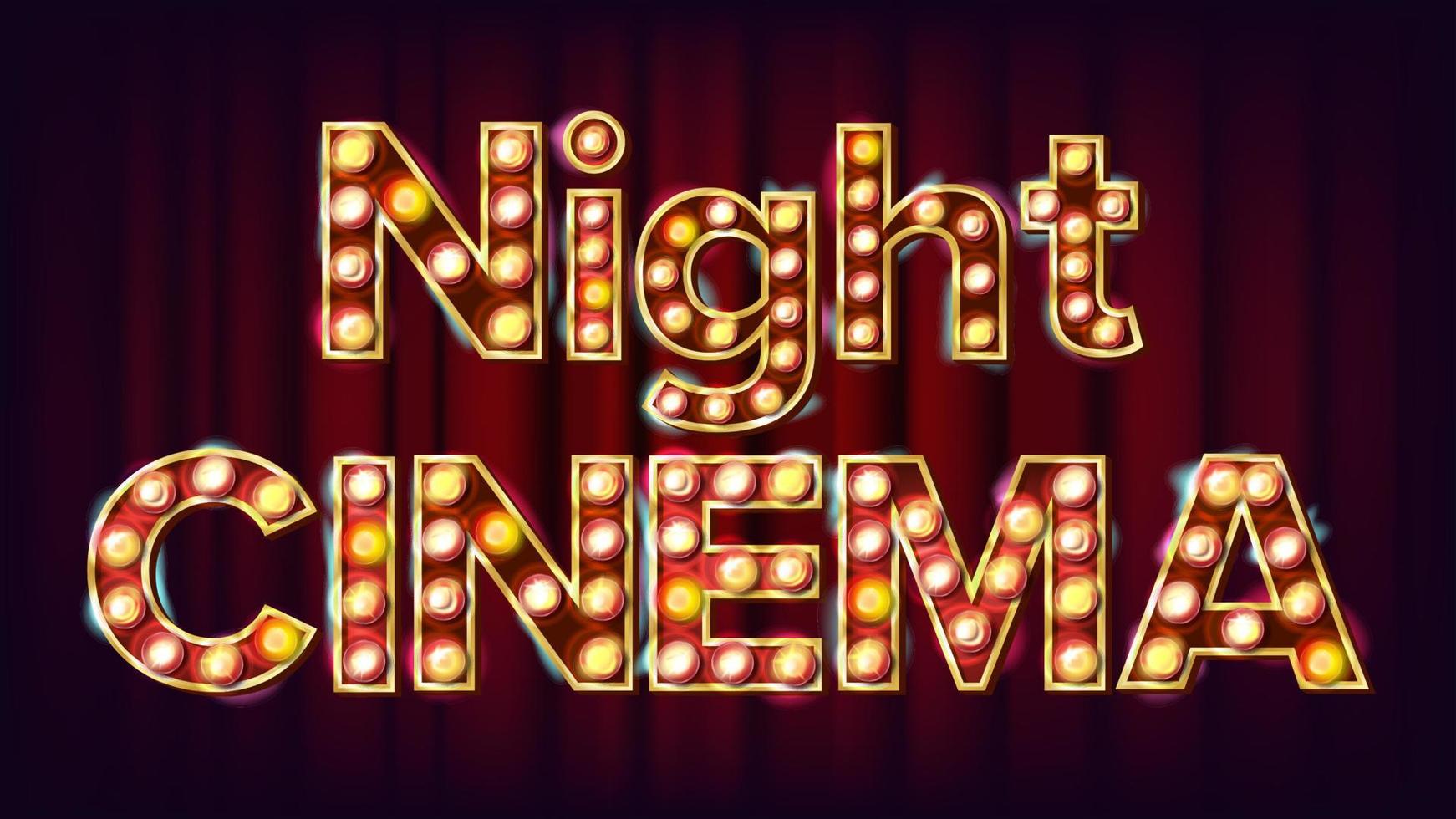 Nachtkino-Hintergrundvektor. theater kino golden beleuchtetes neonlicht. für Theater, Filmgestaltung. klassische Abbildung vektor