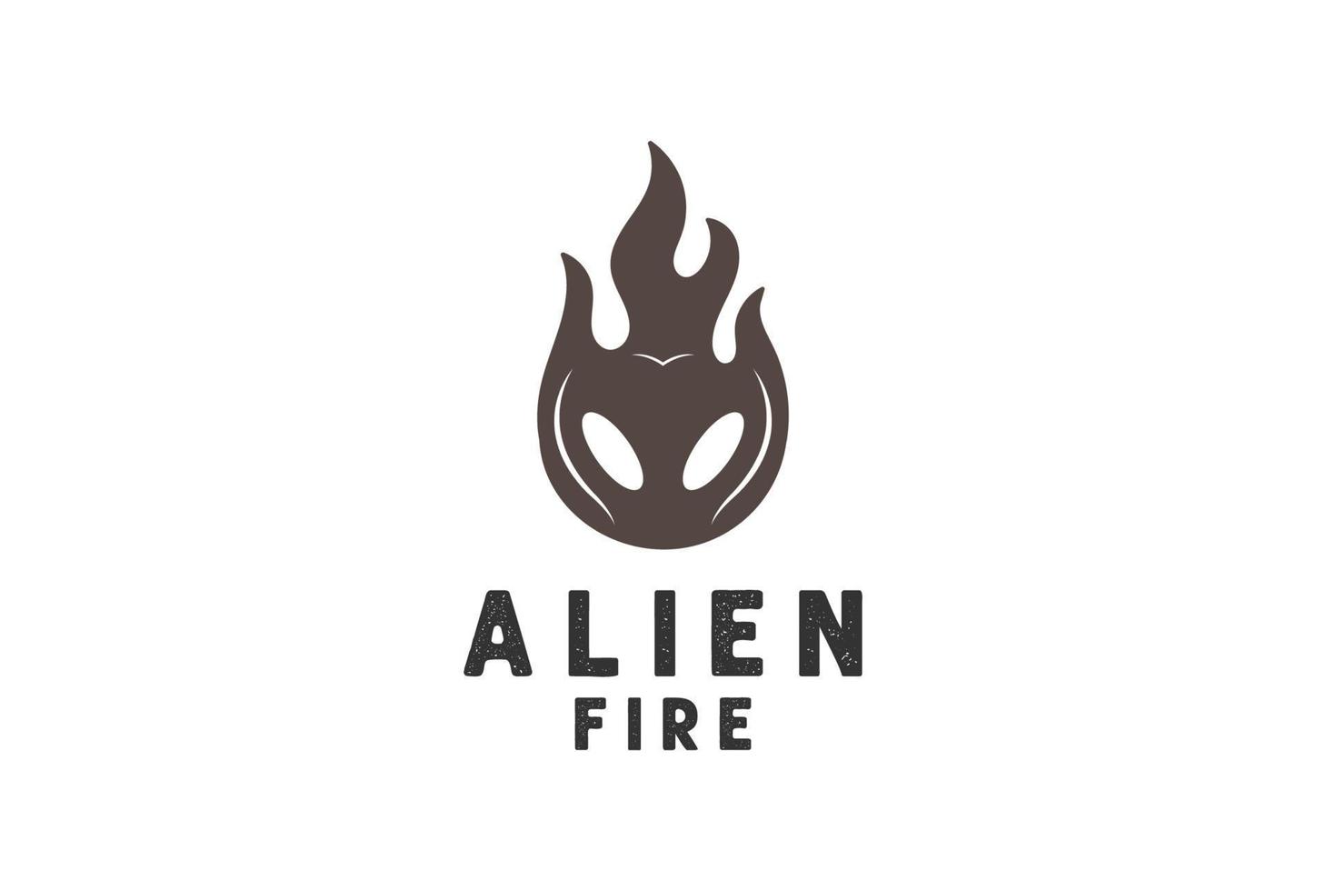 Vintages schwarzes Alien-Geist-Brand-Feuer-Flammen-Logo-Design vektor