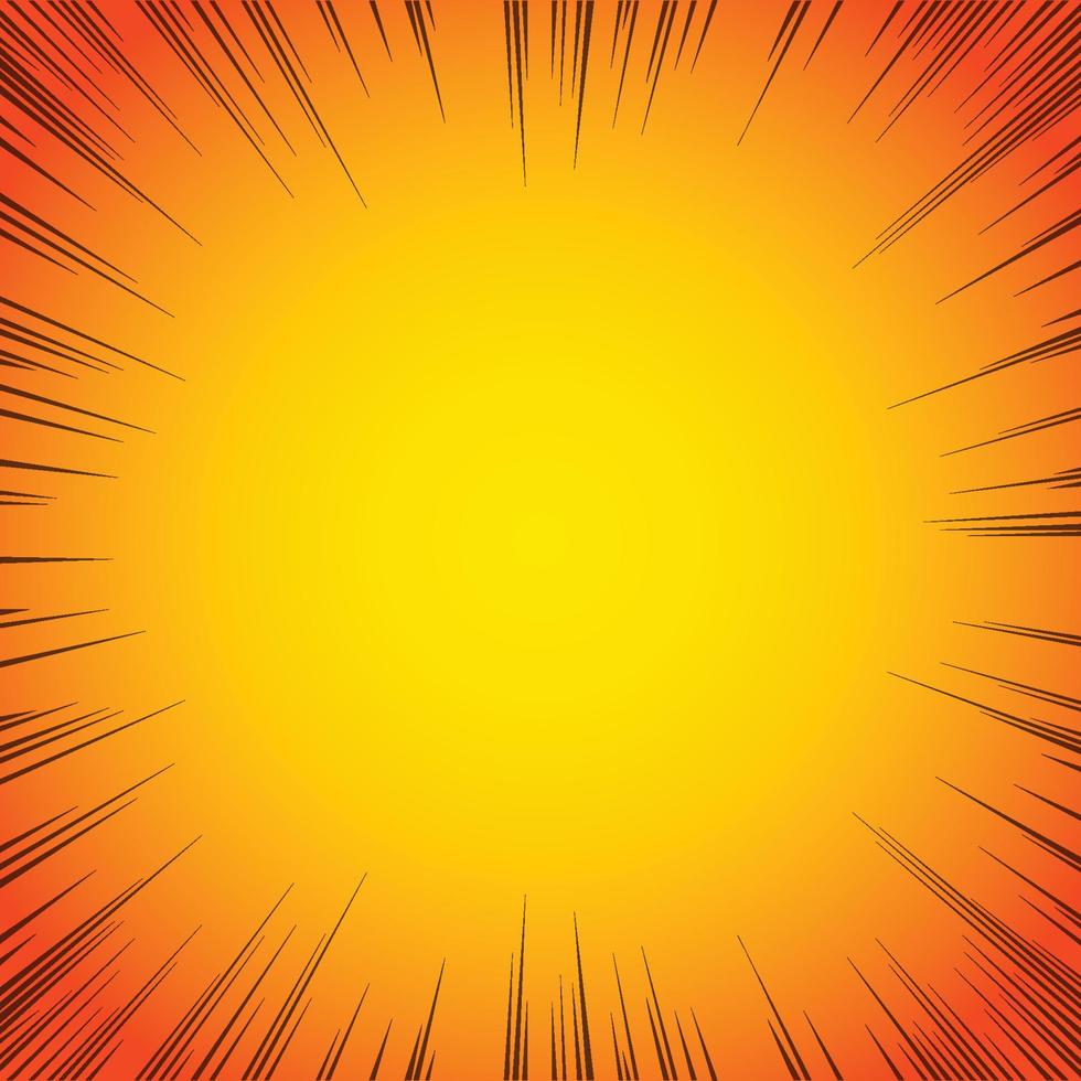 abstrakte Comic-Blitzexplosion radiale Linien Hintergrund. heller schwarzer orange gelber Lichtstreifen platzte. Sonnenstrahlen oder Explosionsboom radial. vektorillustration für superheldendesign. Folge 10. vektor