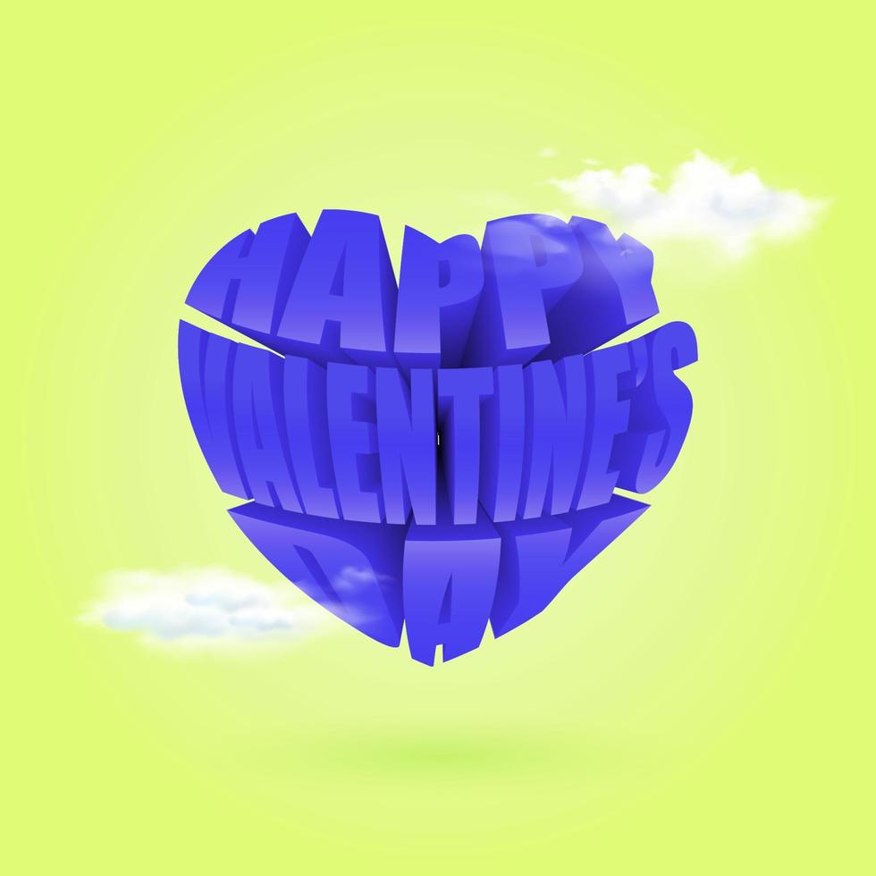 Frohen Valentinstag. roter typografietext mit wolkendekoration. 3D-Vektor-Illustration. vektor