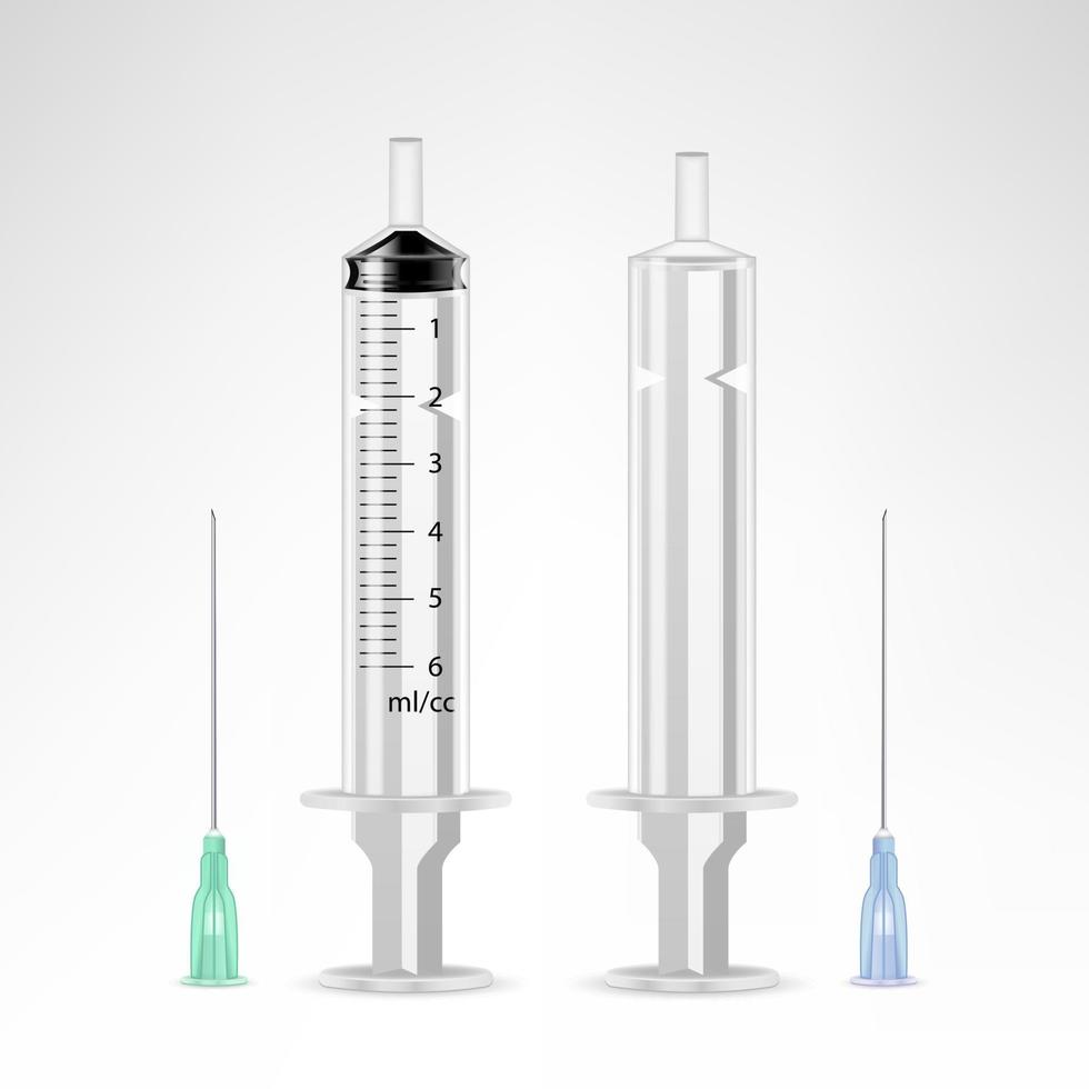 vektor plast medicinsk spruta för injektion isolerat 3d realistisk illustration. transparent bakgrund.