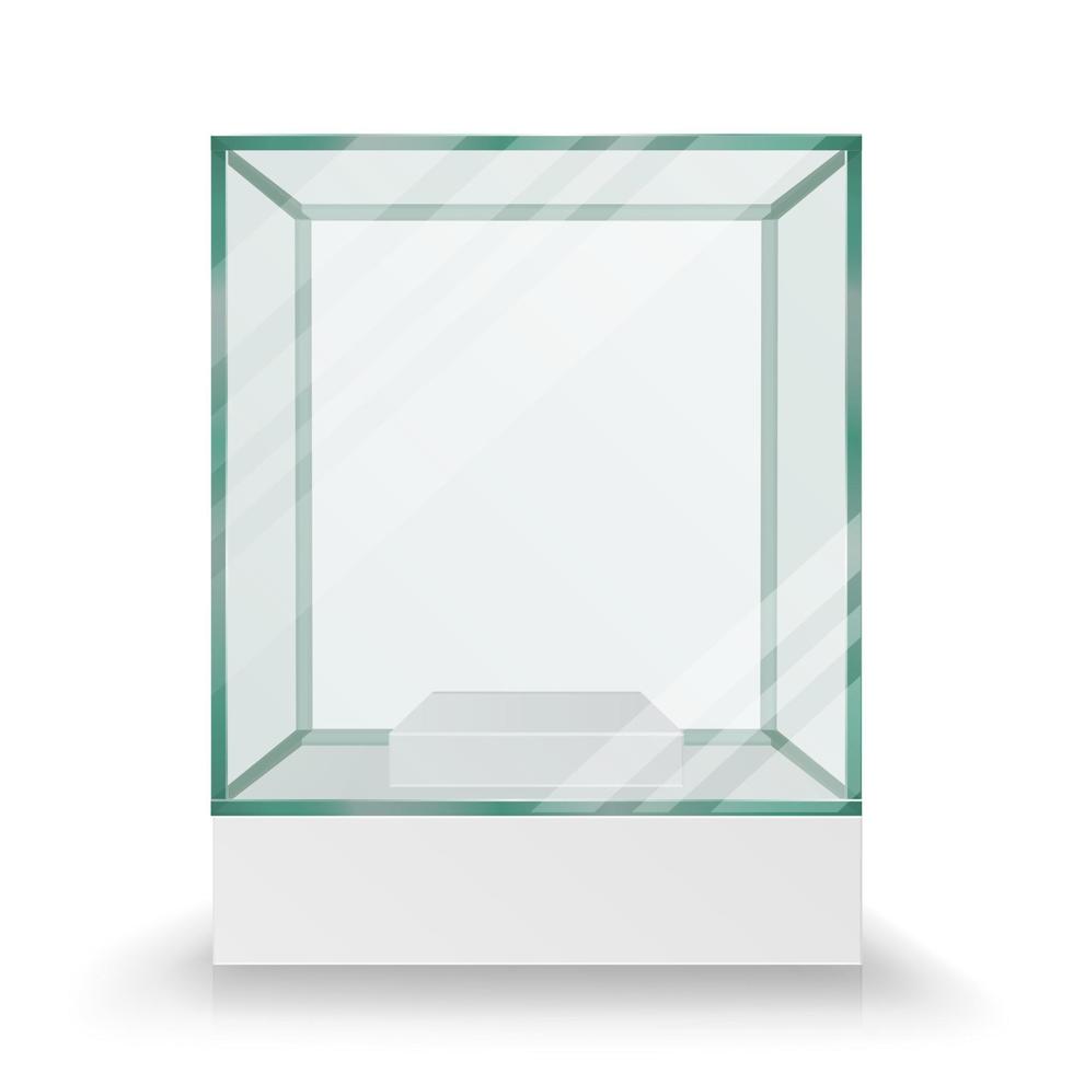 tömma transparent glas låda kub vektor