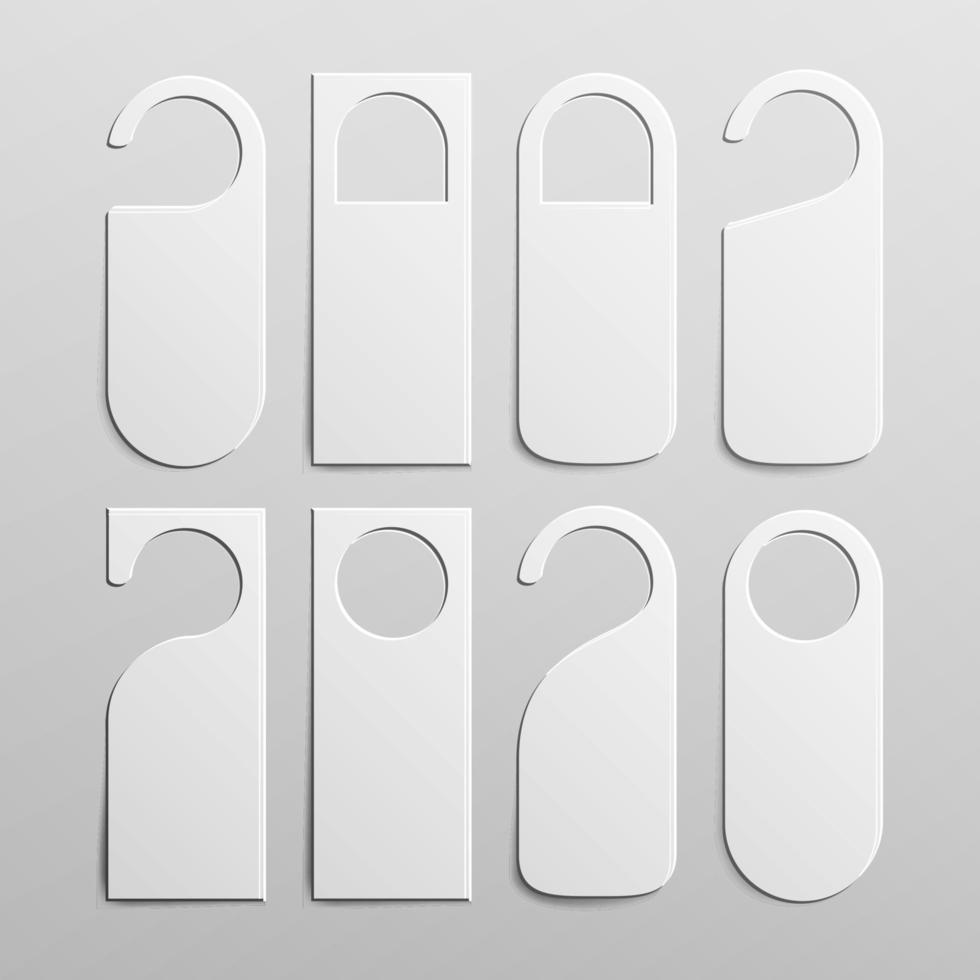 papper plast dörr hantera låsa galgar uppsättning. realistisk vit tom. tömma falsk upp. do inte störa. vektor illustration