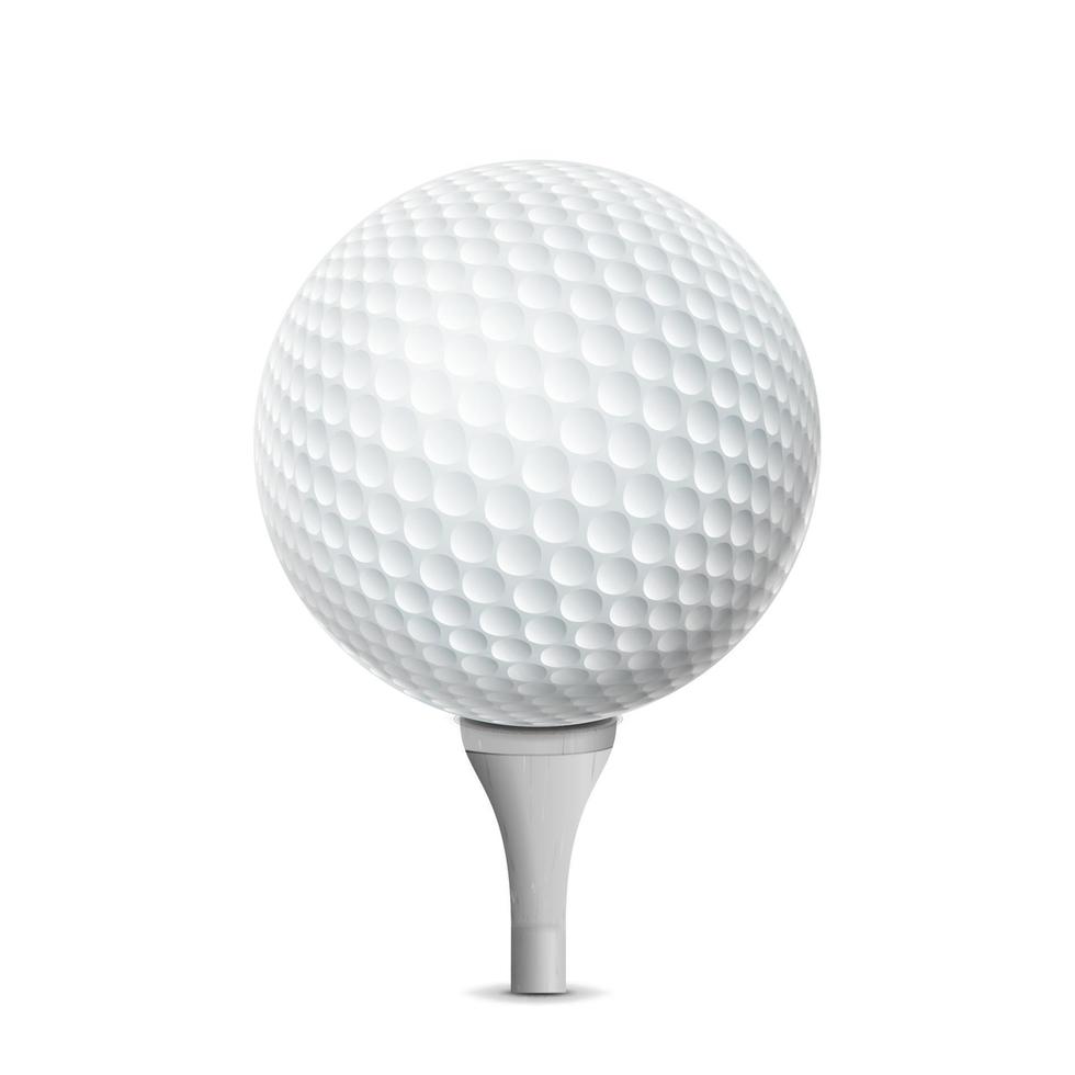 golf boll på vit tee. vektor realistisk illustration isolerat