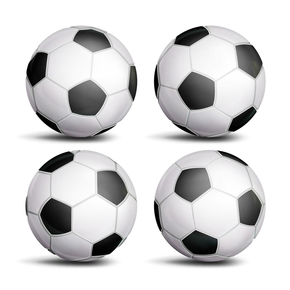 realistischer fußballballsatzvektor. klassischer runder Fußball. verschiedene Ansichten. Sportspiel-Symbol. isolierte Abbildung vektor