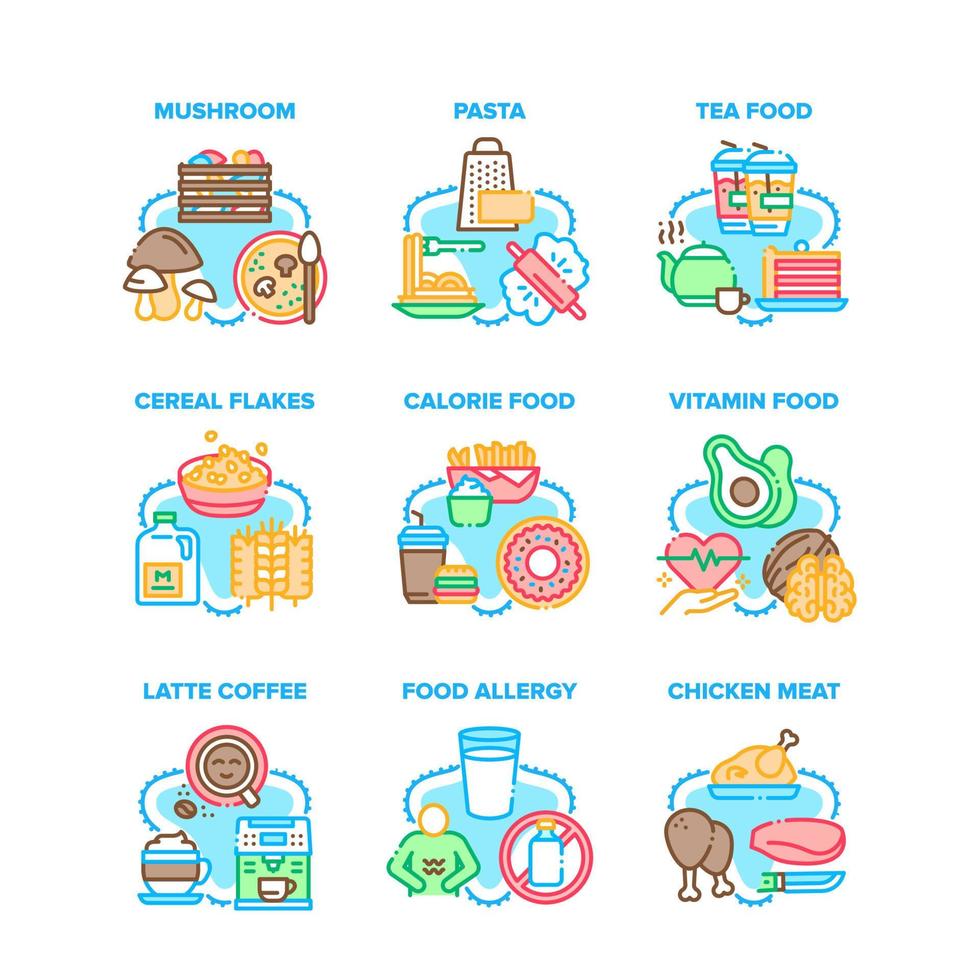 mat samling uppsättning ikoner vektor illustrationer