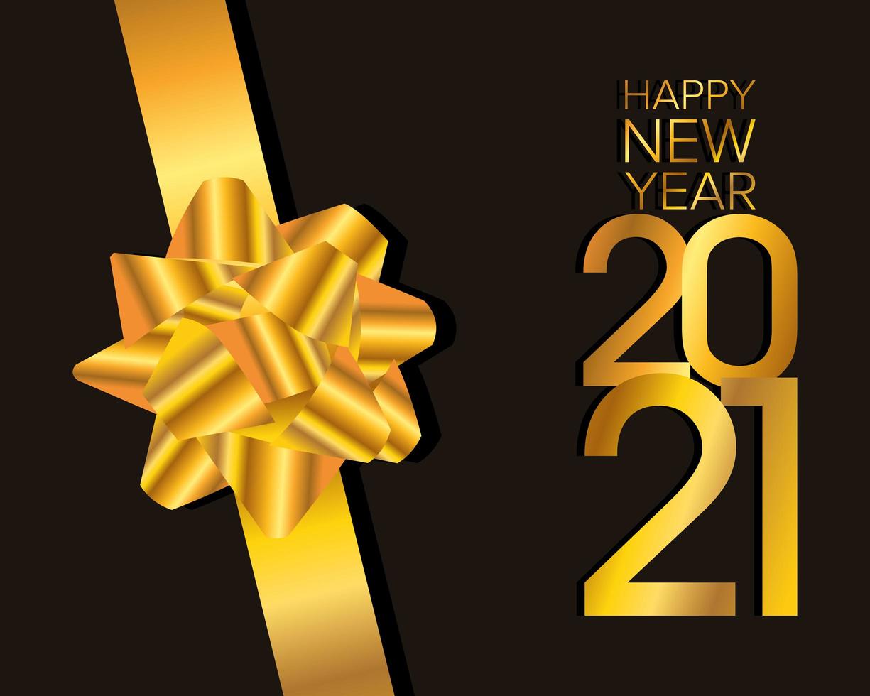 gott nytt år, 2021 firande kort med gyllene rosett vektor