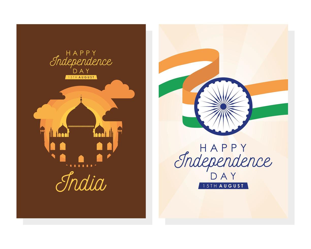 Happy India Independence Day Feier Poster Set vektor