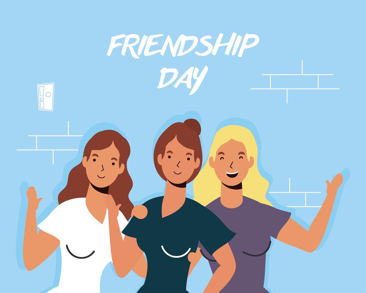 glada unga kvinnor kramar för firande av vänskapsdag vektor
