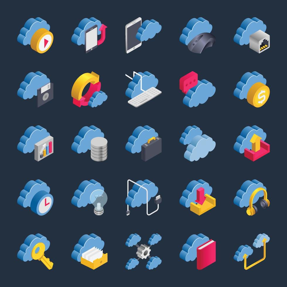isometrisk 3d ikoner för moln datoranvändning. vektor