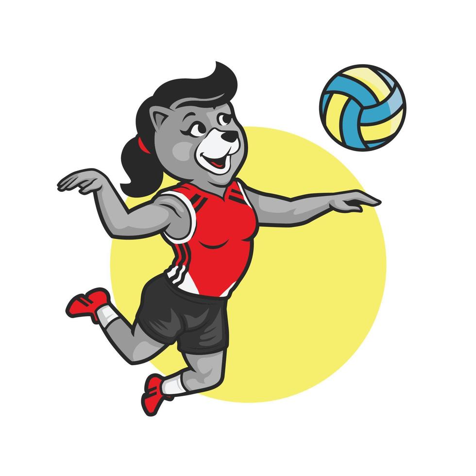 weiblicher bär, der volleyball-logo-vektorillustration spielt vektor