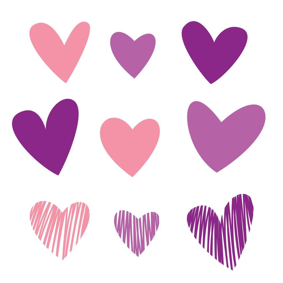 lila och rosa hjärtan uppsättning för hjärtans dag vektor