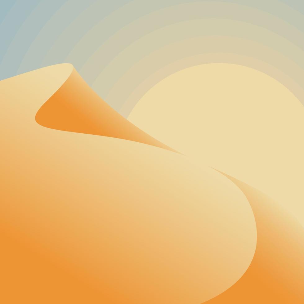 quadratische wüstenlandschaft, verlaufsdünen und sonnenaufgangsillustration. Gelbtöne, gebranntes Orange, beige Farben. Boho-Wanddekoration. vektor