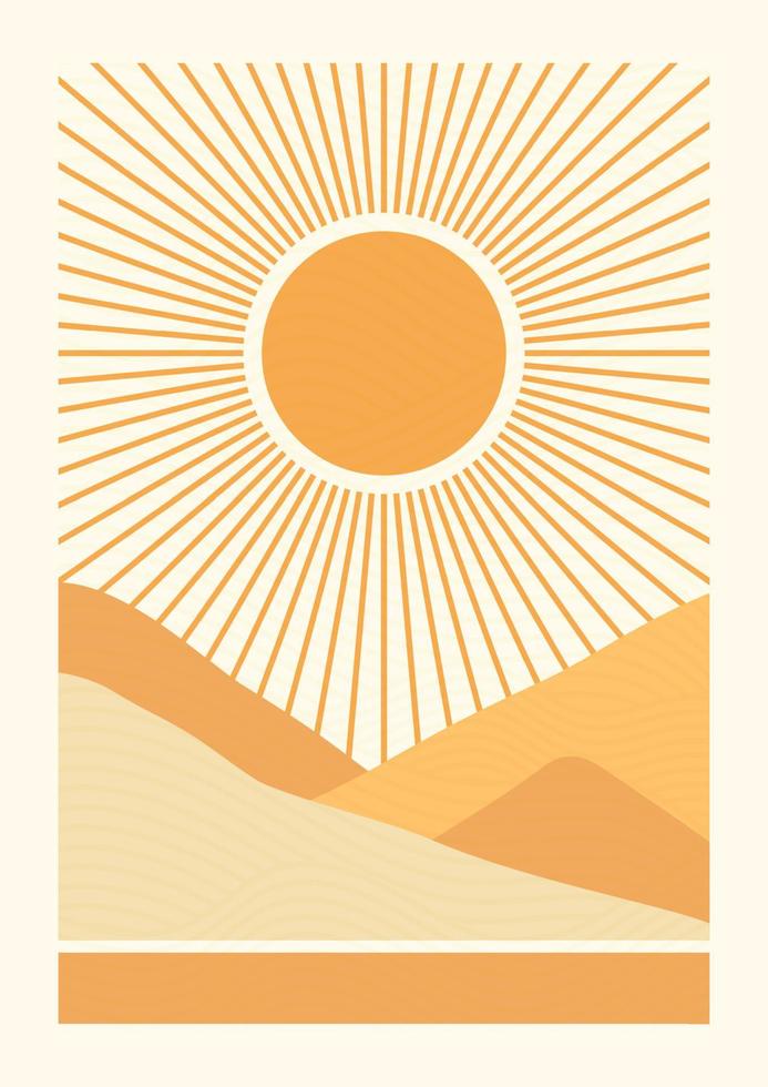 sonniges Gebirgslandschaftshintergrund-Illustrationsplakat. umweltpostkarte, plakatdesign vektor