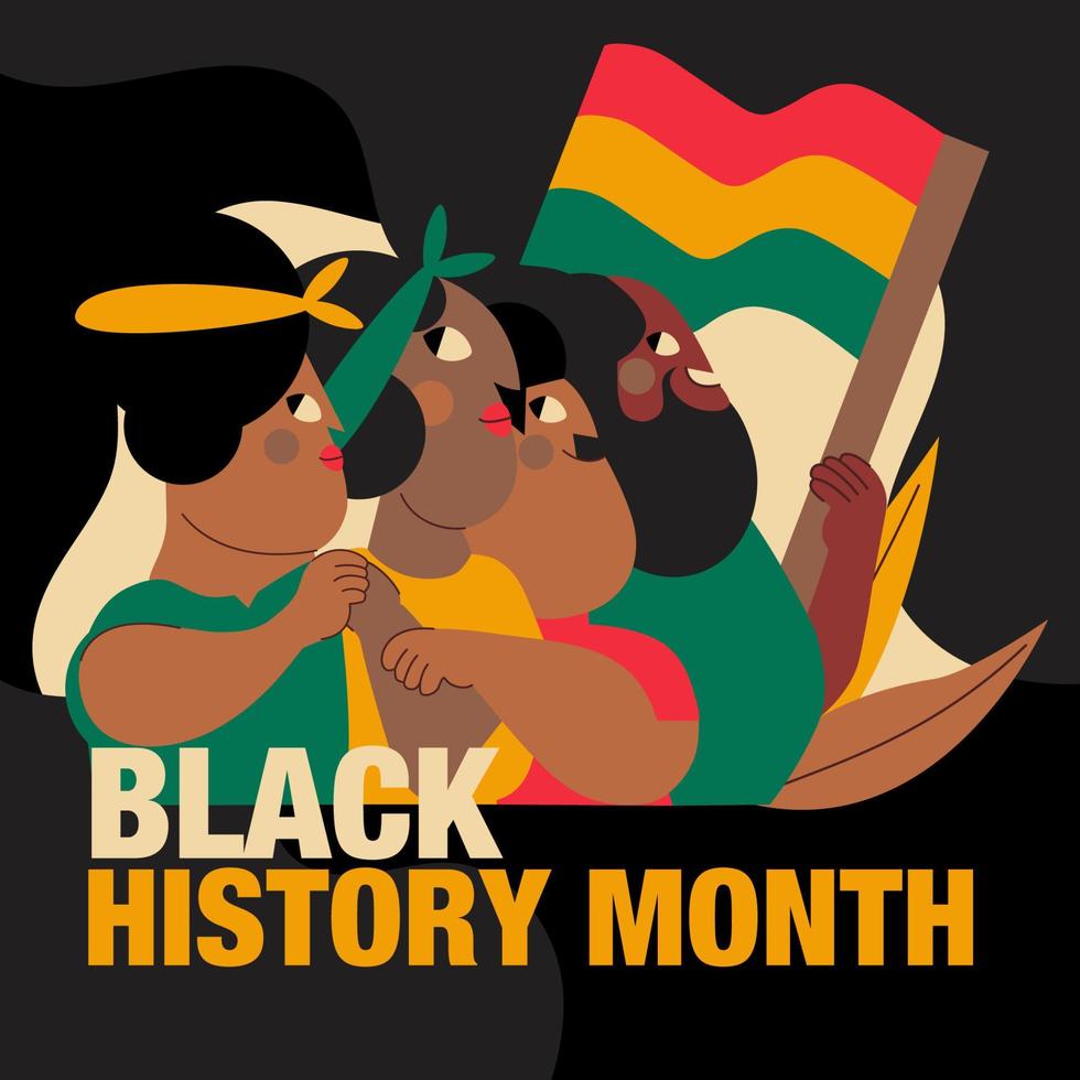 Cartoon-Frauen und Männer, Menschenmenge, Flagge Südafrikas, Monat der schwarzen Geschichte, handgezeichnet vektor