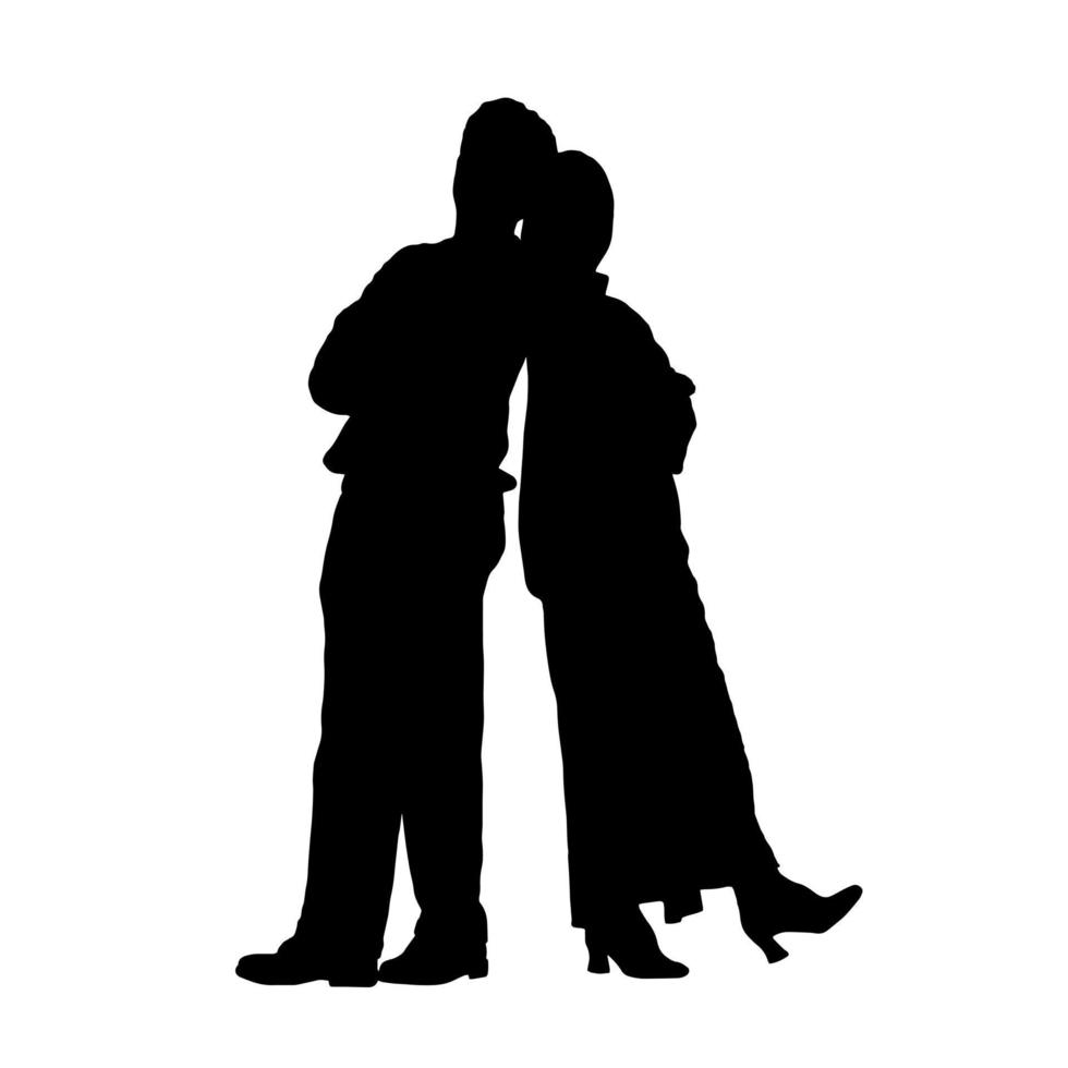 vektor silhuetter av par. stående par form. svart Färg på isolerat vit bakgrund. grafisk illustration.