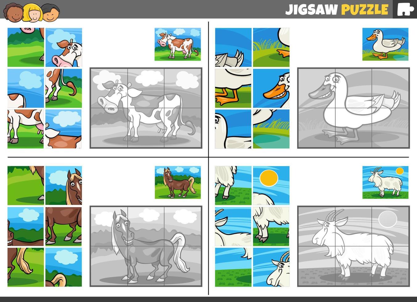 Puzzle-Aktivitätsset mit Cartoon-Tieren vektor