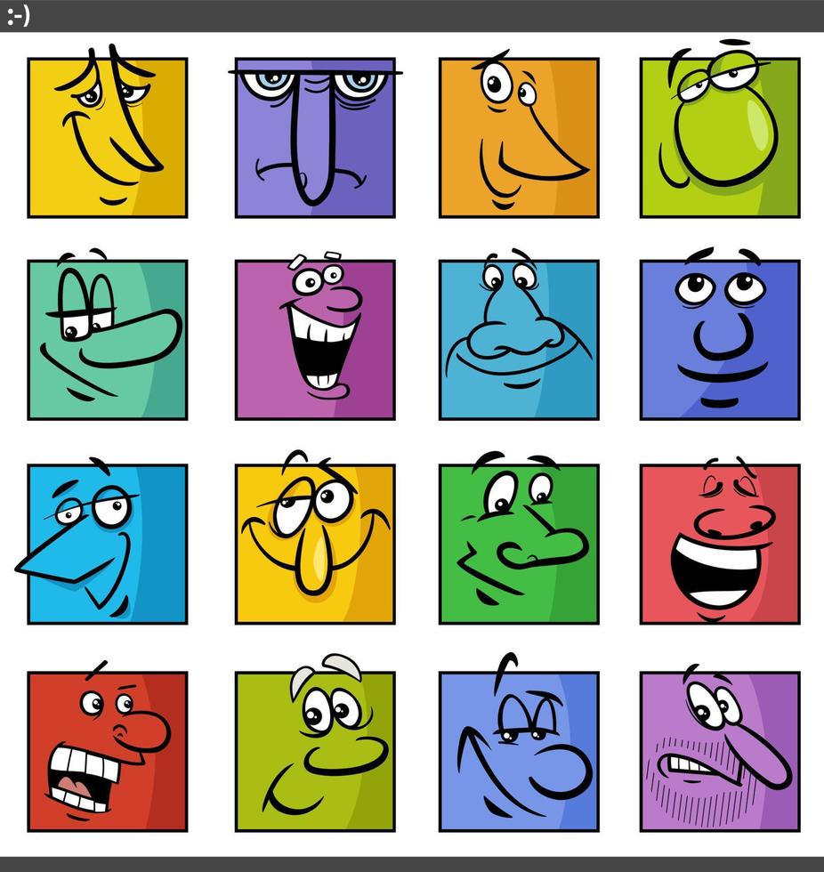 Gesichter oder Emotionen Cartoon Illustration Set vektor